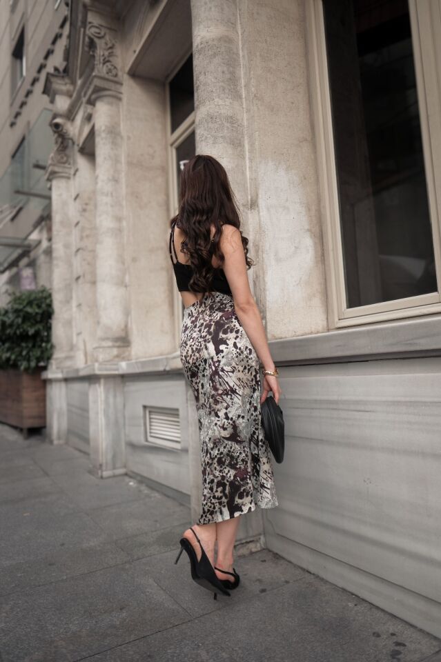 Kadın Quanzhou Tarzı Soft Karmaşa Desenli Etek 3XL