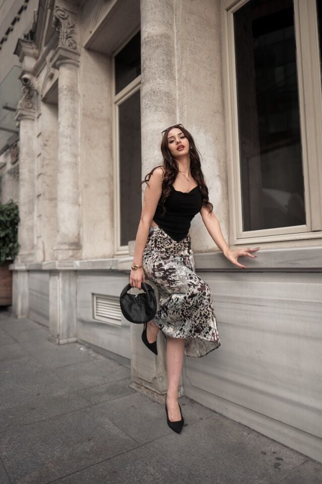 Kadın Quanzhou Tarzı Soft Karmaşa Desenli Etek 3XL