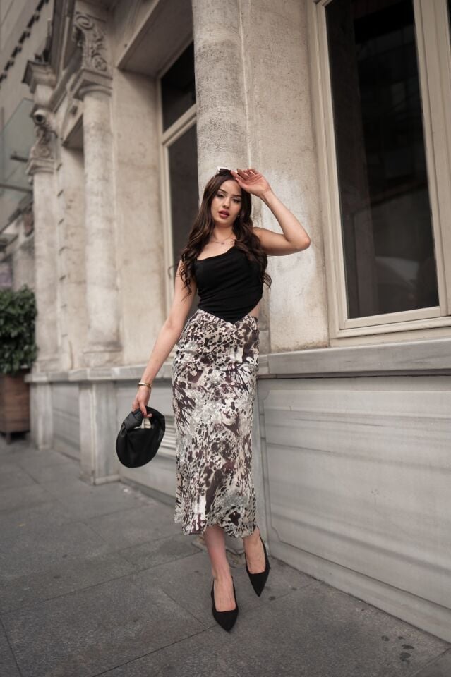 Kadın Quanzhou Tarzı Soft Karmaşa Desenli Etek 3XL