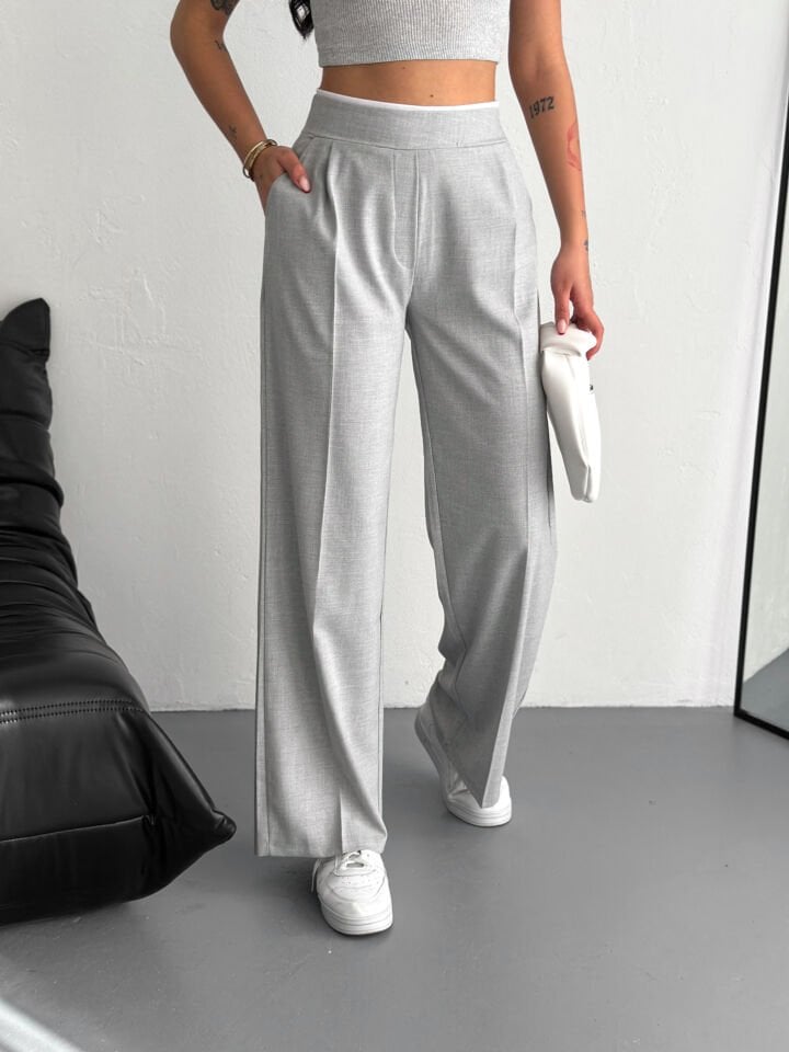 Kadın Kemer Detaylı  Palazzo Kumaş Detaylı Kadın Pantolon 2460 L - SİYAH