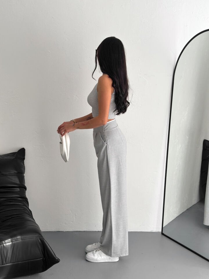 Kadın Kemer Detaylı  Palazzo Kumaş Detaylı Kadın Pantolon 2460 L - SİYAH