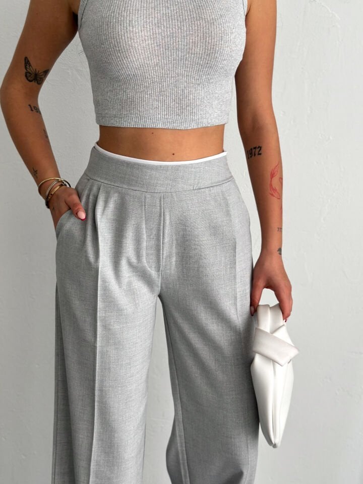 Kadın Kemer Detaylı  Palazzo Kumaş Detaylı Kadın Pantolon 2460 L - SİYAH