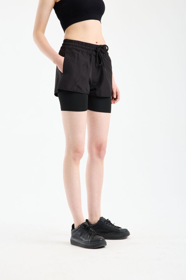 Winmoda Kadın Hızlı Kuruyan Taytlı Deniz Şortu - Havuz ve Plaj Şortu - Esnek Belli 2XL - SİYAH