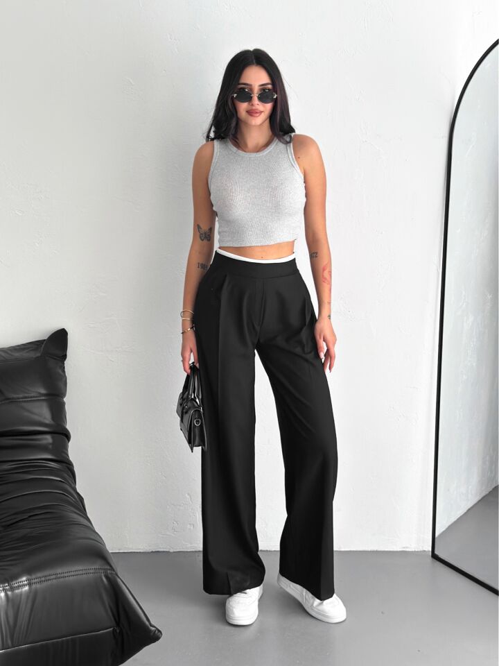 Kadın Kemer Detaylı  Palazzo Kumaş Detaylı Kadın Pantolon 2460 M - SİYAH