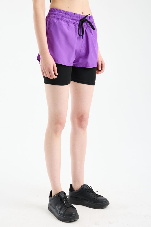 Winmoda Kadın Hızlı Kuruyan Taytlı Deniz Şortu - Havuz ve Plaj Şortu - Esnek Belli 2XL - MOR