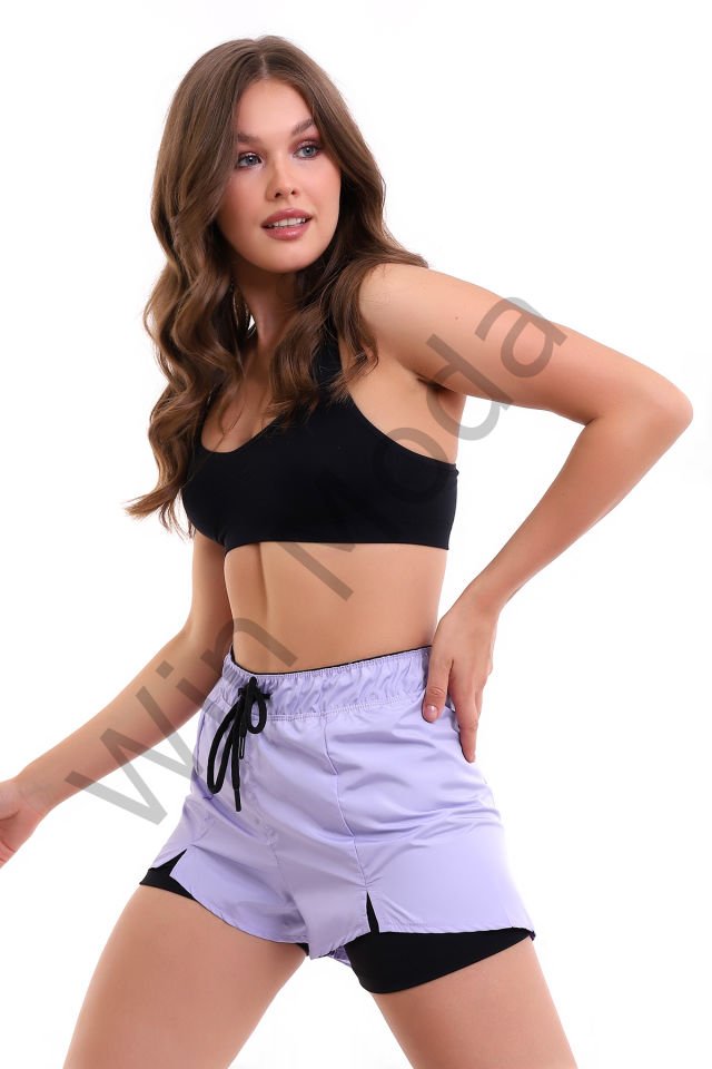 Kadın Sporcu İçi Taytlı Şort XXL - LİLA