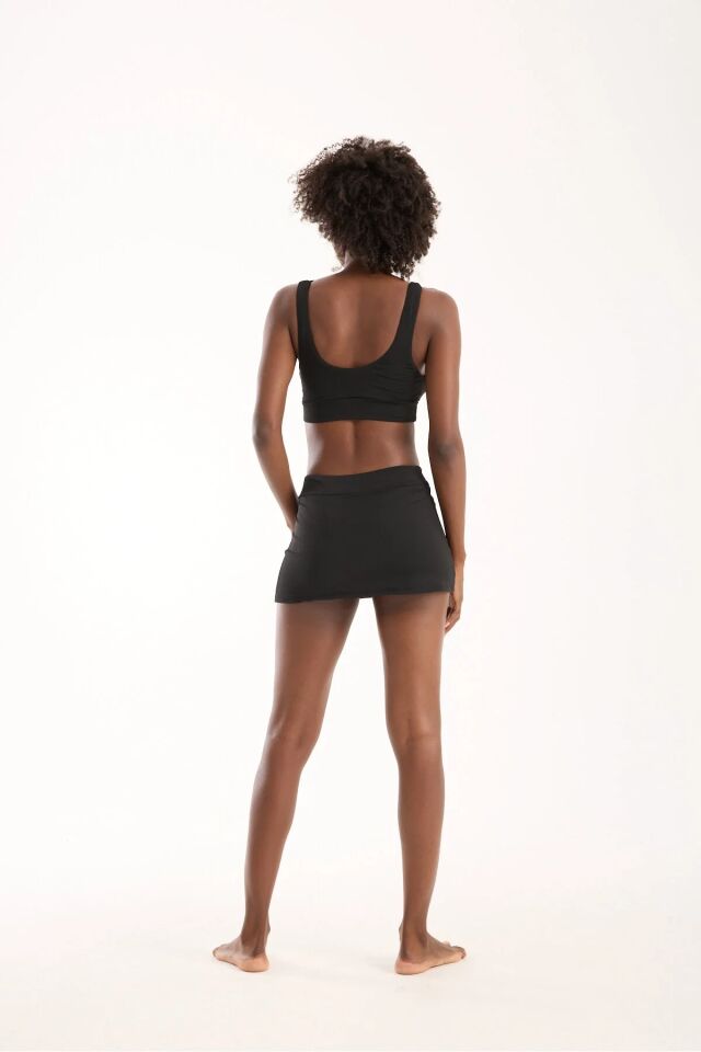 Kadın Siyah Dalgıç Kumaş Spor Takım İç Taytlı Etek & Likralı Büstiyer Fitness Pilates Günlük 2XL