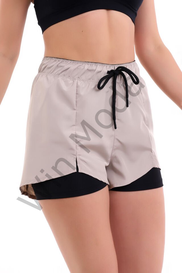 Kadın Sporcu İçi Taytlı Şort XXL - TAŞ