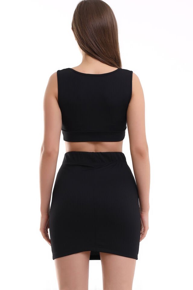 Kadın Crop Bluz Takım L - SİYAH