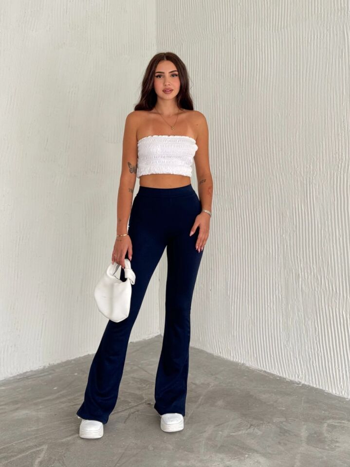 Kadın Likralı Günlük ve Spor İspanyol Paça Pantolon - 1633 M - LACİVERT