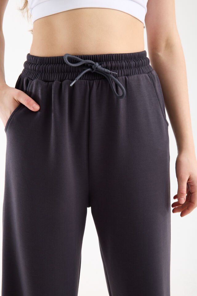 Kadın Modal Oversize Dik Yaka Tam Fermuarlı Kolsuz Salaş Jesica  Garnili Eşofman Takımı S - KOYU GRİ