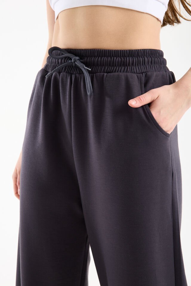 Kadın Modal Oversize Dik Yaka Tam Fermuarlı Kolsuz Salaş Jesica  Garnili Eşofman Takımı S - KOYU GRİ