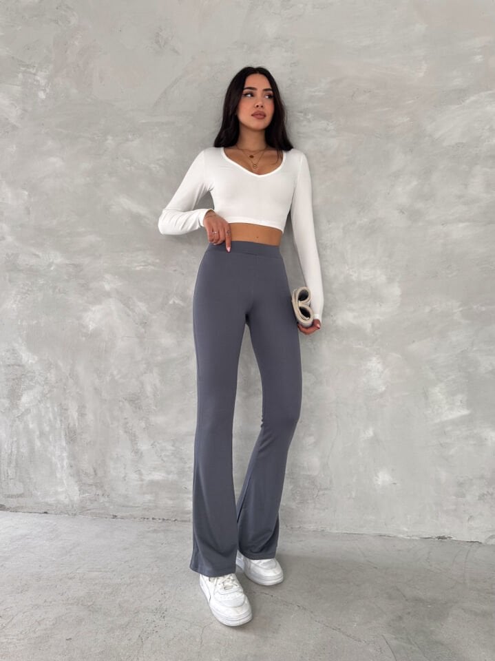 İSPANYOL PAÇA PANTOLON / LİKRALI İSPANYOL PANTOLON L - KOYU GRİ