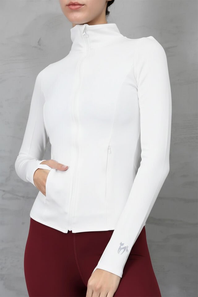 Kadın Baskılı Range Rower Baskılı Spor Uzun Ceket L - BEYAZ