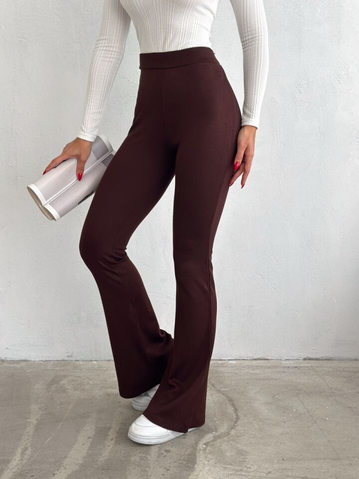 Kadın Likralı Günlük ve Spor İpanyol Paça Pantolon M - KAHVERENGİ