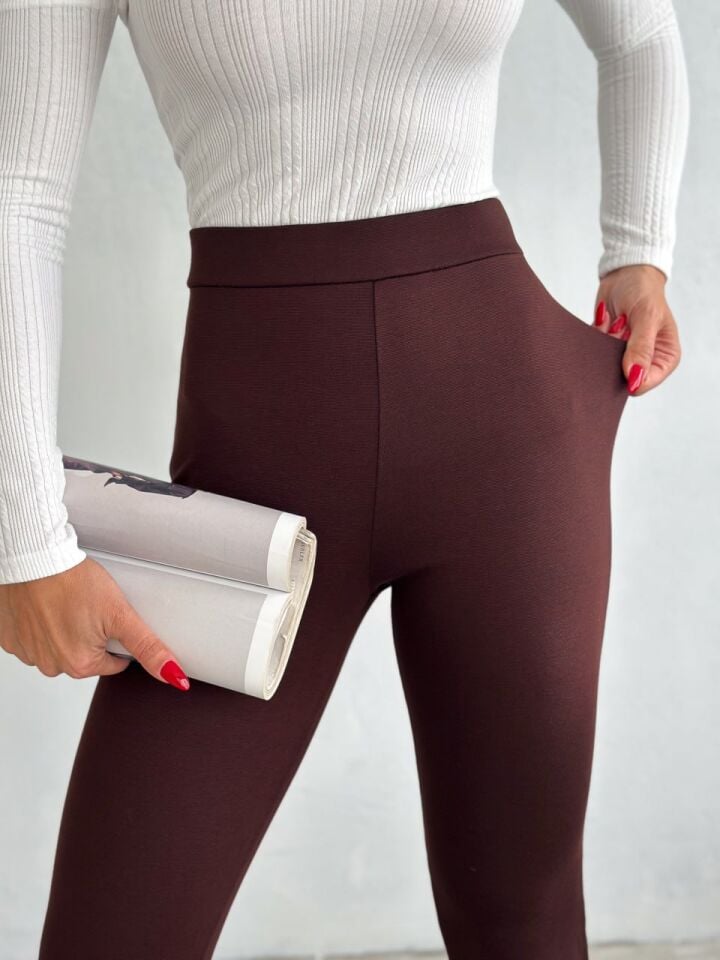 İSPANYOL PAÇA PANTOLON / LİKRALI İSPANYOL PANTOLON XL - KAHVERENGİ