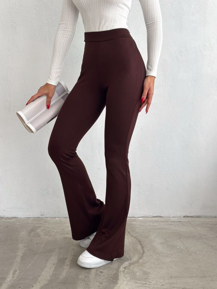 İSPANYOL PAÇA PANTOLON / LİKRALI İSPANYOL PANTOLON XL - KAHVERENGİ