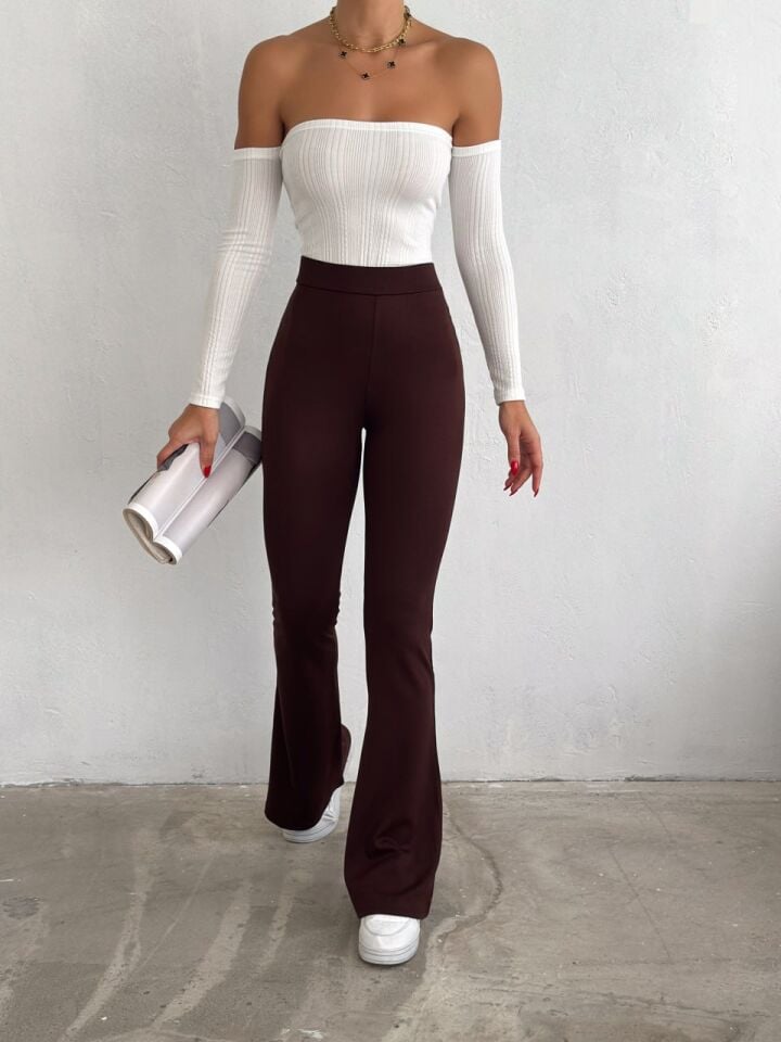 İSPANYOL PAÇA PANTOLON / LİKRALI İSPANYOL PANTOLON XL - KAHVERENGİ