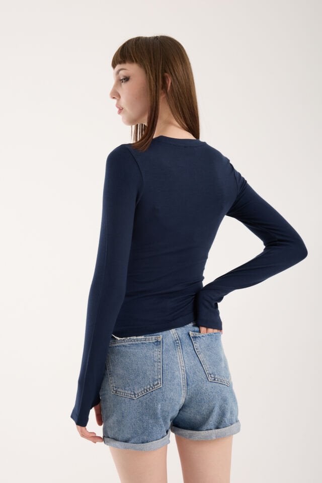 PARMAK GEÇMELİ UZUN KOLLU BODY - UZUN KOL BODY BİSİKLET YAKA LİKRALI XL - SİYAH