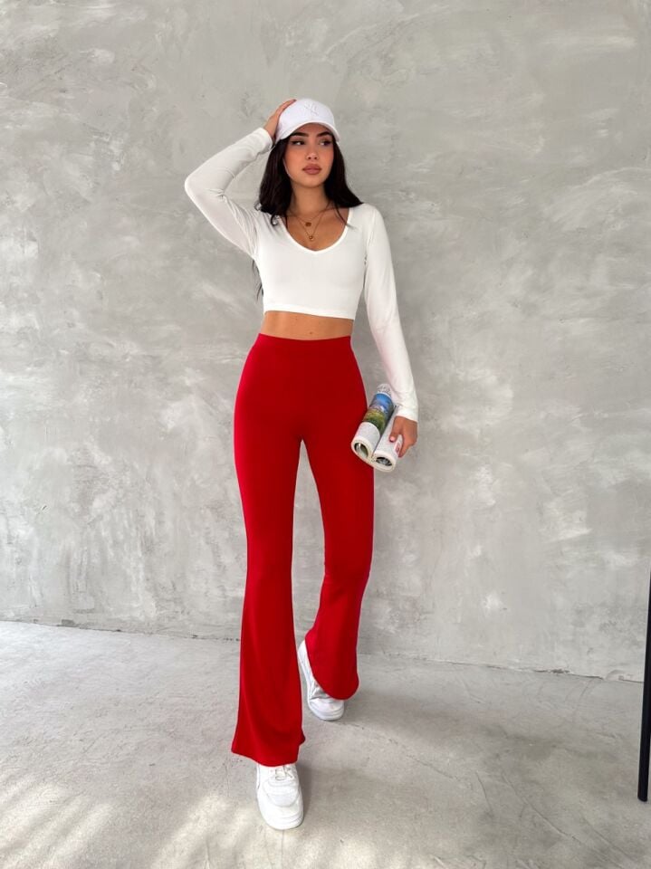 İSPANYOL PAÇA PANTOLON / LİKRALI İSPANYOL PANTOLON XL - KIRMIZI