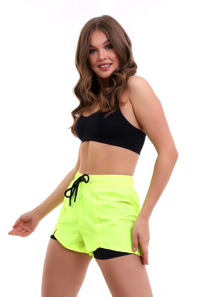 Kadın Deniz Şortu Içden Taytlı SURVİ WM S - NEON YEŞİLİ