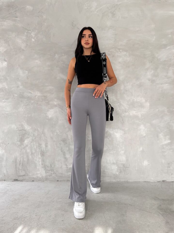 Kadın Likralı Günlük ve Spor İspanyol Paça Pantolon - 1633 M - AÇIK GRİ