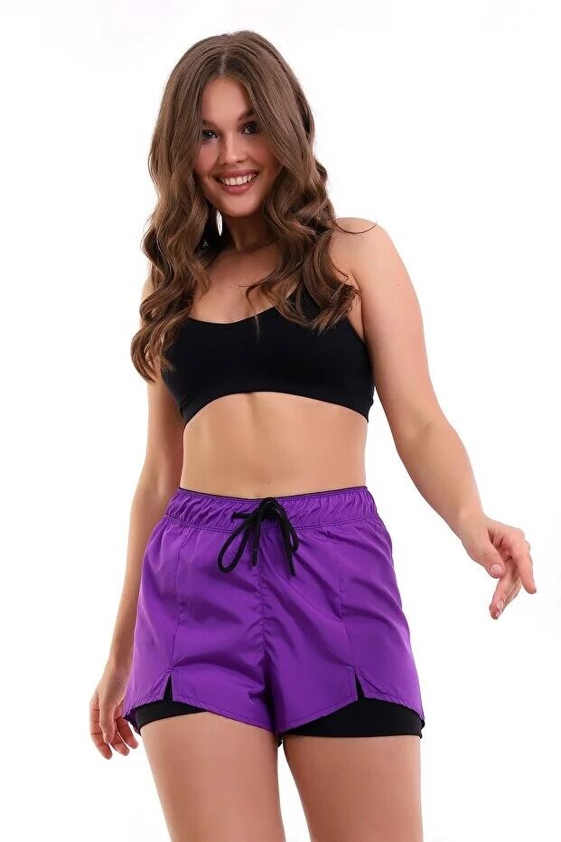 Kadın Deniz Şortu Içden Taytlı SURVİ XS - MOR