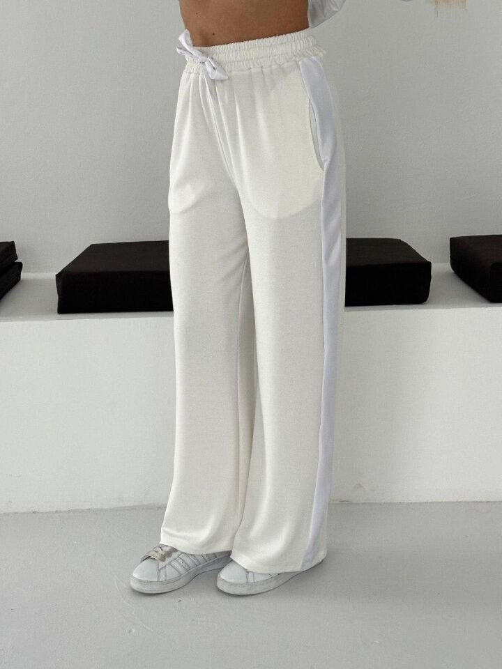 Premium Kadın Modal Baggy Eşofman Takımı Kapüşonlu Cepli Saten Detaylı Günlük 2634 S - BEYAZ