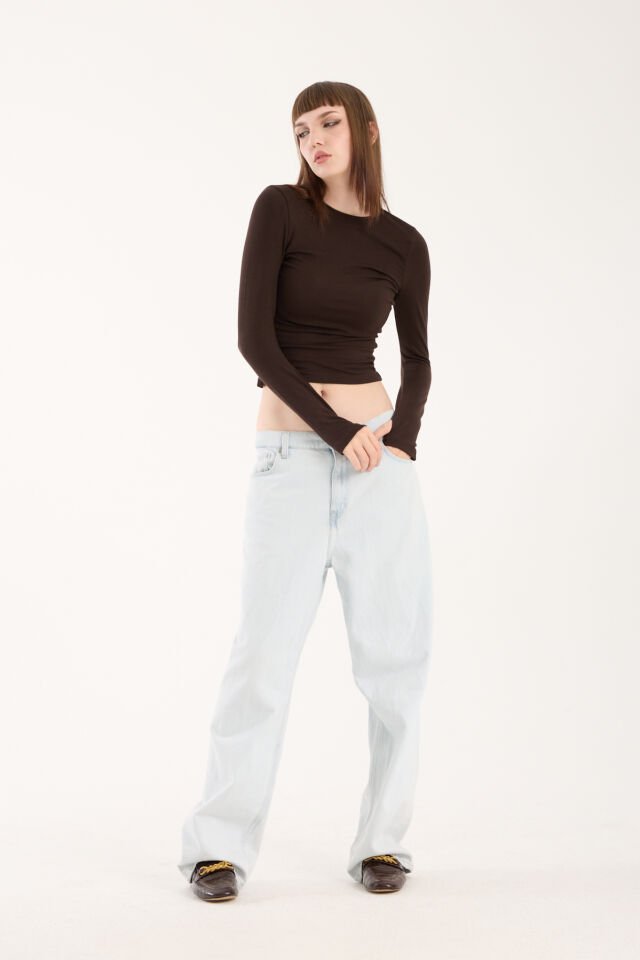 PARMAK GEÇMELİ UZUN KOLLU BODY - UZUN KOL BODY BİSİKLET YAKA LİKRALI XL - KAHVERENGİ