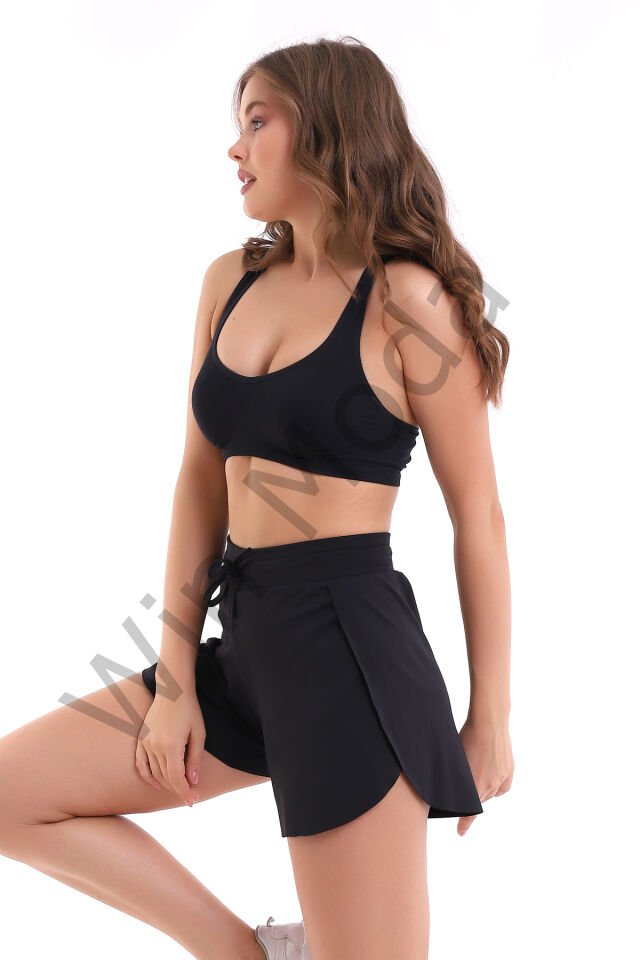 İçi Taytlı Kanatlı Spor Şort S - SİYAH