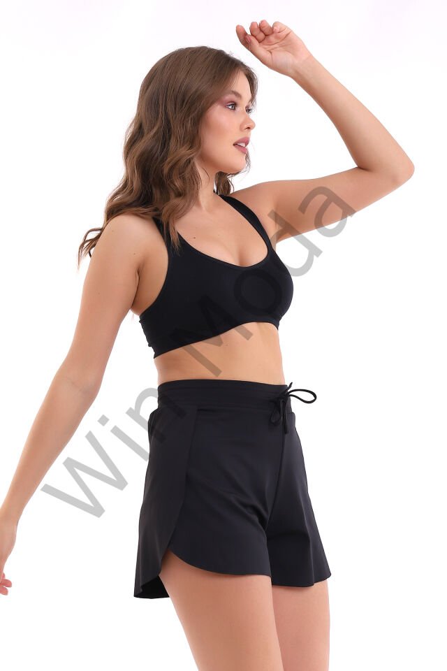 İçi Taytlı Kanatlı Spor Şort S - SİYAH