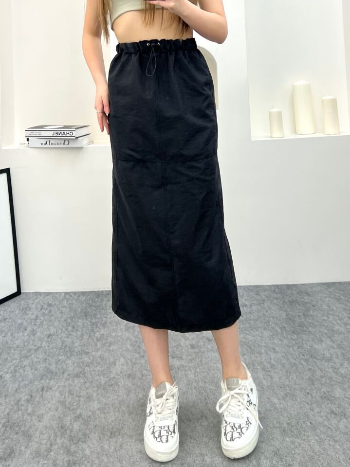 Kadın Paraşüt Bel Lastikli Etek L - SİYAH