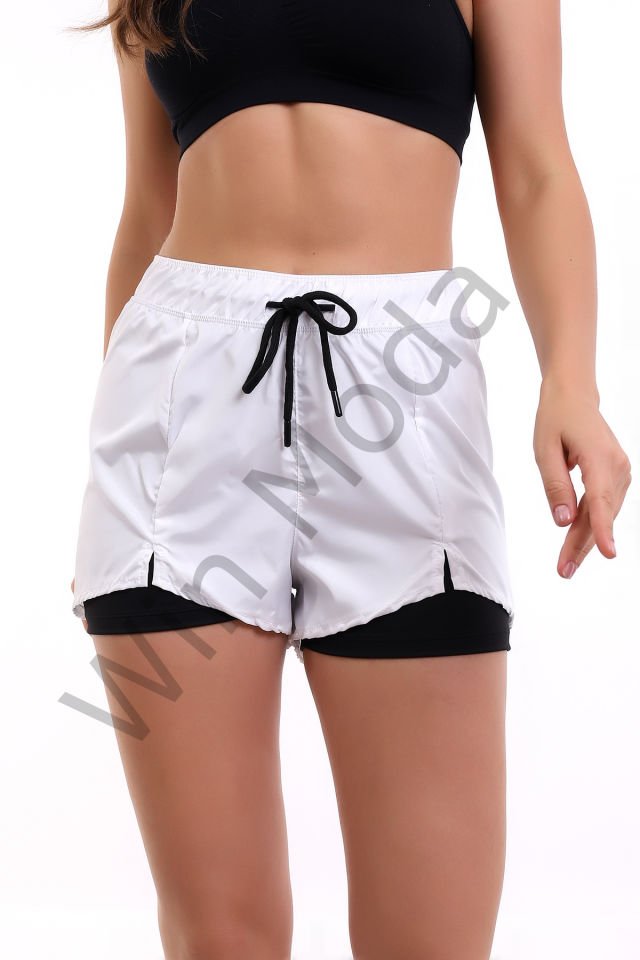Kadın İçi Taytlı Sporcu Şort L - BEYAZ