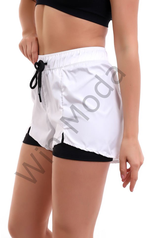 Kadın Sporcu İçi Taytlı Şort XXL - BEYAZ