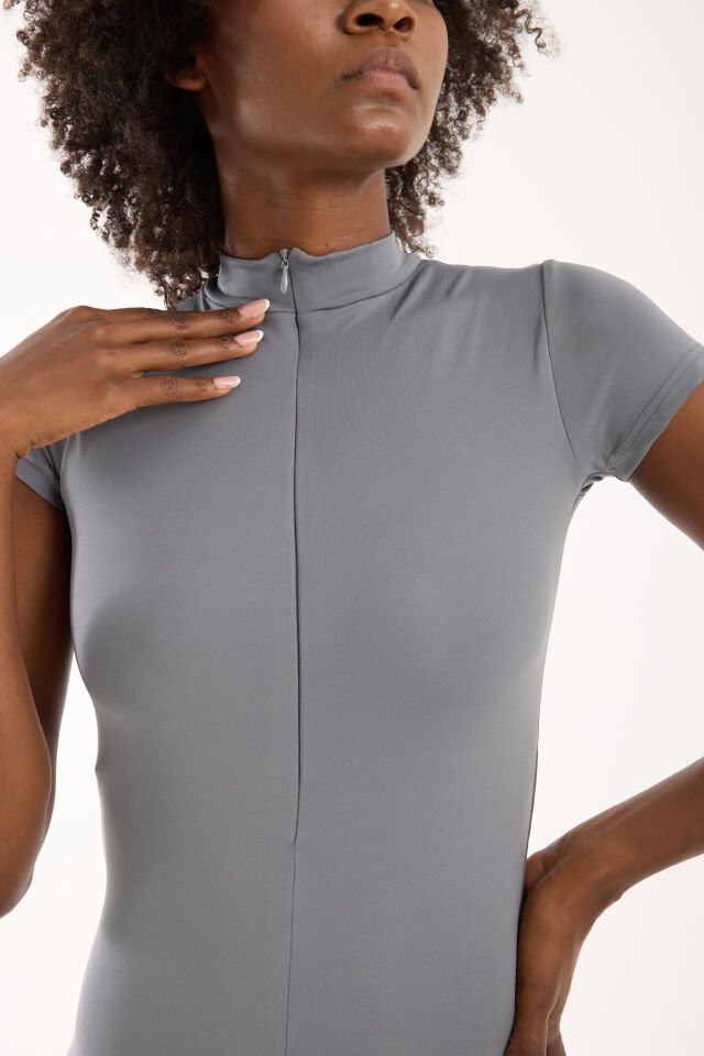 Kadın Mini Fermuarlı Şort Tulum WM 2XL - AÇIK GRİ