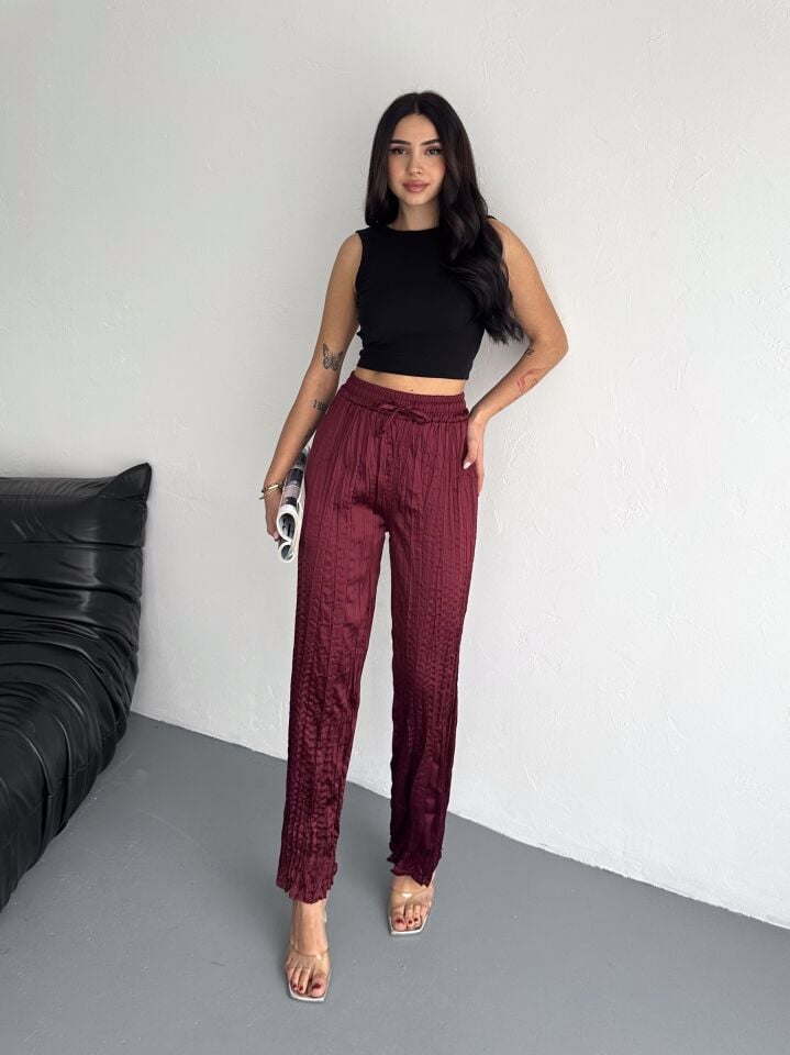 SATEN PANTOLON / KIRIŞIK SATEN PANTOLON / KRİNKIL SATEN PANTOLON /KRASH SATEN XL - BORDO