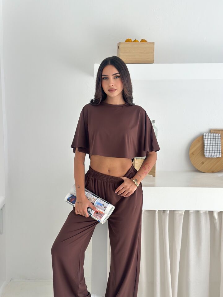 Kadın Yumuşak Dokulu Dalgıç Yarasa Kollu Takım 2544 S - KAHVERENGİ