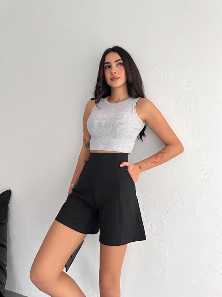 Kadın Arka Fermuarlı Dokuma Kumaş Günlük ŞORT XL - SİYAH