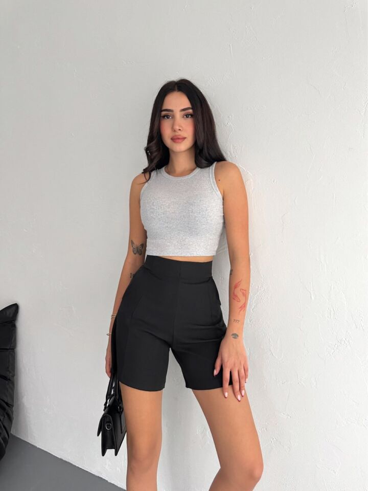 Kadın Arka Fermuarlı Dokuma Kumaş Günlük ŞORT XL - SİYAH