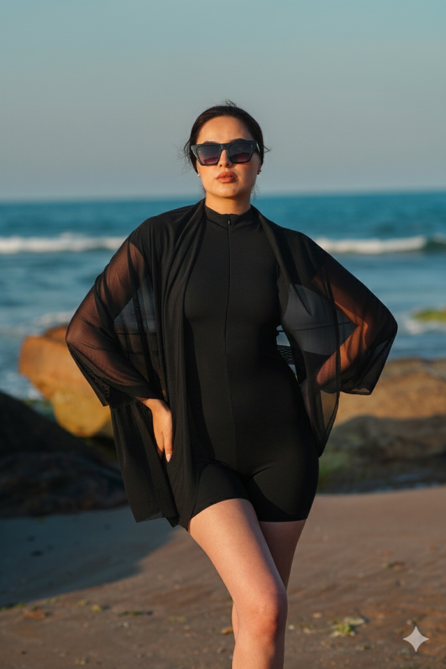 Kadın Mini Fermuarlı Şort Tulum 2XL - SİYAH