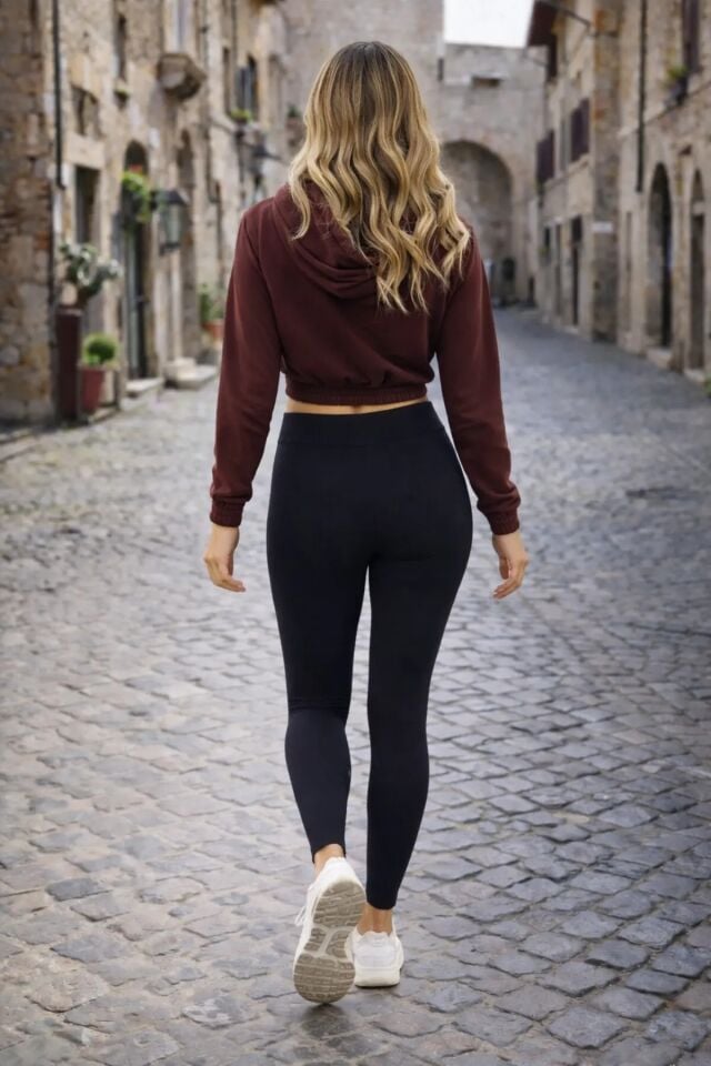 Kadın Kapüşonlu Sweatshirt 2 İplik Pamuk Karışımlı Mevsimlik Lastikli Sweat Kahverengi XS