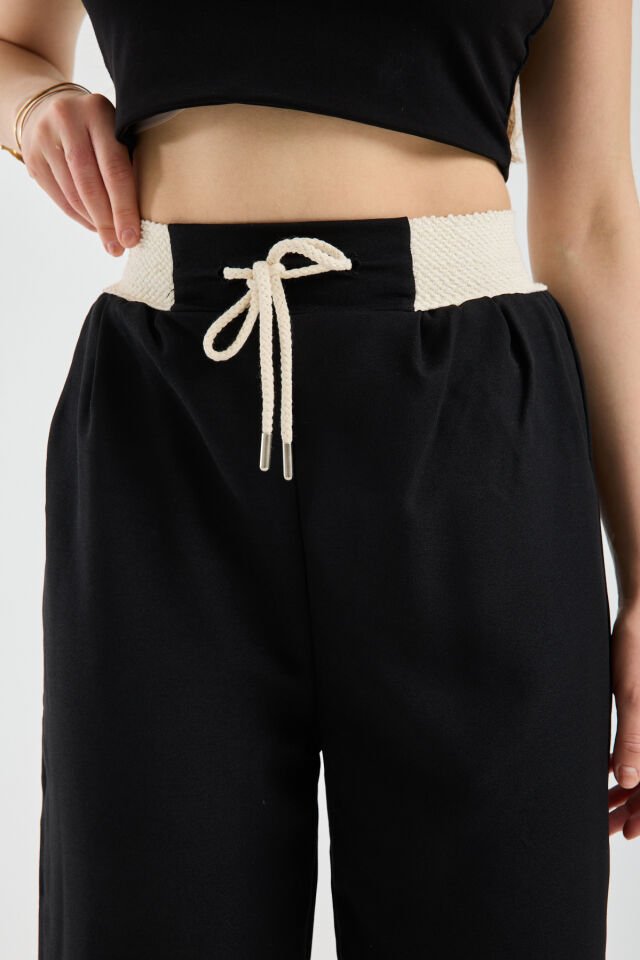 Kadın Yüksek Bel Garnili Yazlık  Kumaş Pantolon WM XL