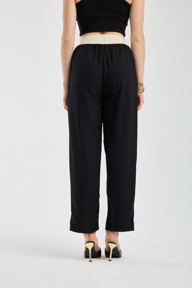 Kadın Yüksek Bel Garnili Yazlık  Kumaş Pantolon WM XL