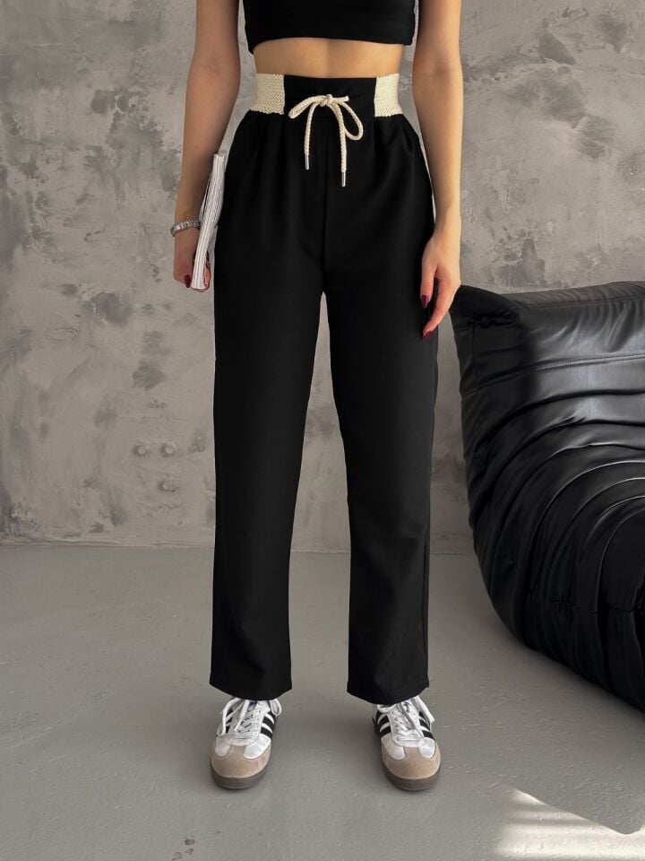 Bel Garni̇li̇ Kadin Yazlik Pantolon /yüksek Bel Kumaş Pantolon XL