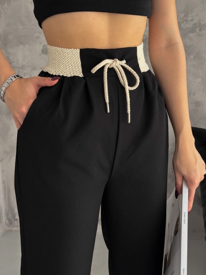 Bel Garni̇li̇ Kadin Yazlik Pantolon /yüksek Bel Kumaş Pantolon XL