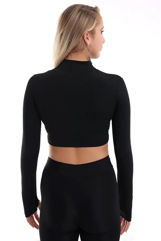 Kadın Kısa Fermuarlı Parmak Geçmeli Uzun Kol Ceket WM XS