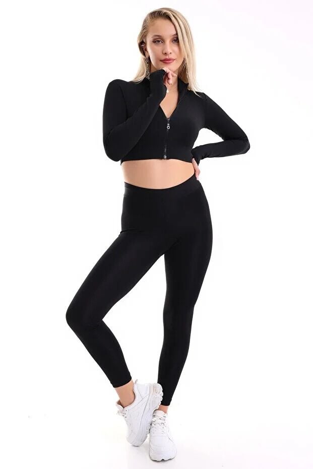 Kadın Kısa Fermuarlı Parmak Geçmeli Uzun Kol Ceket WM XS