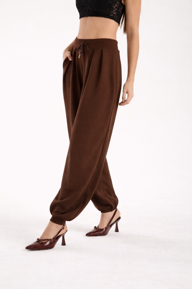 Kadın 4'Mevsim Kullanıla Bilir Şalvar Pantolon 2342 S - KAHVE