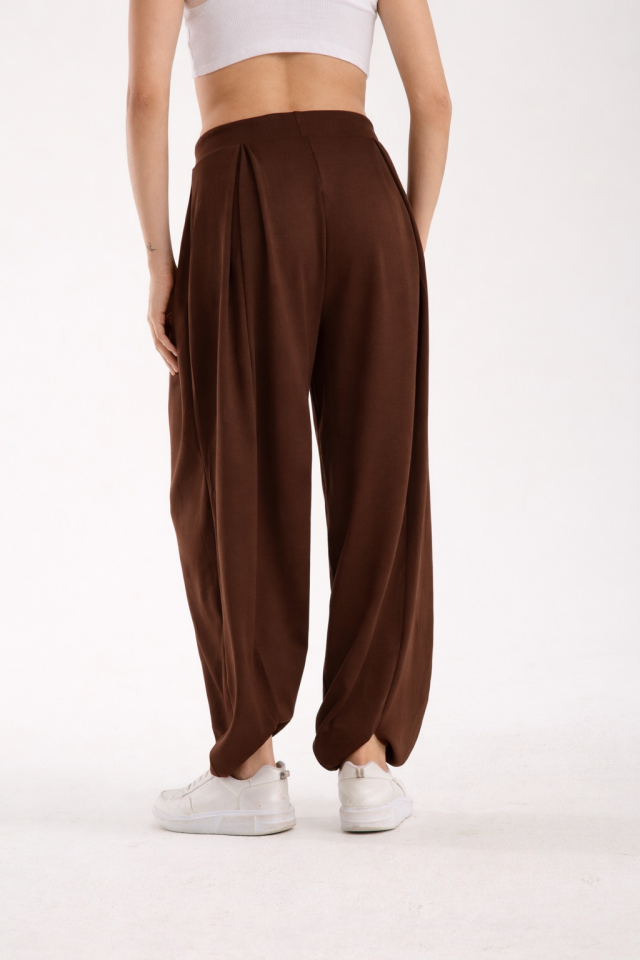 Kadın 4'Mevsim Kullanıla Bilir Şalvar Pantolon 2342 S - KAHVE