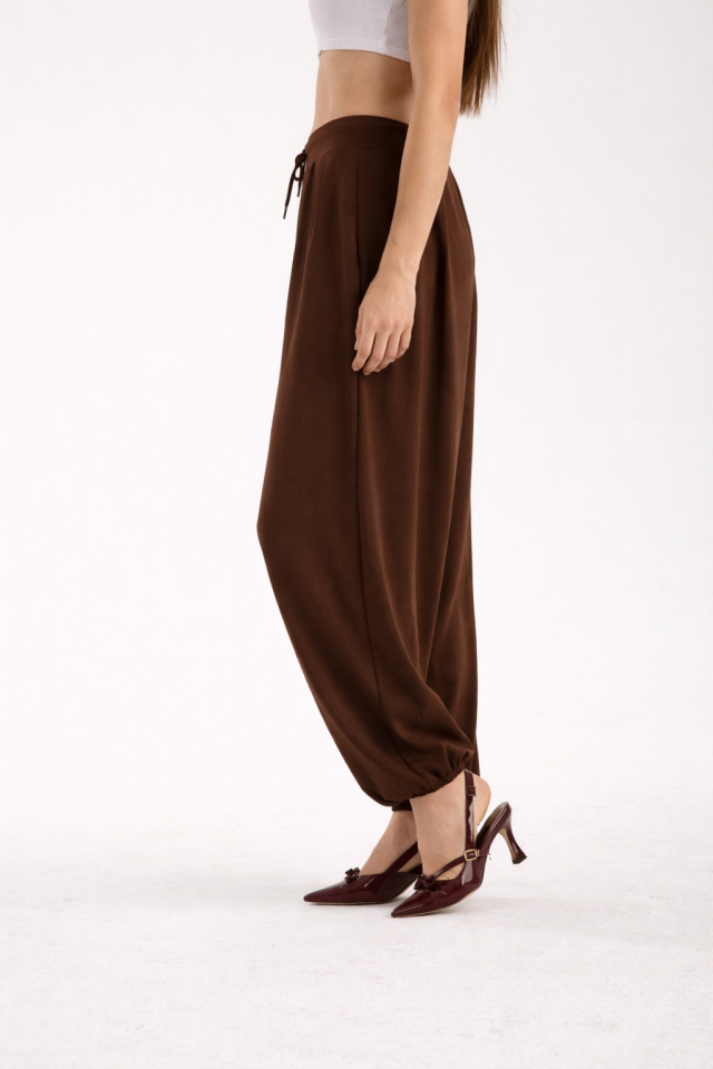 Kadın 4'Mevsim Kullanıla Bilir Şalvar Pantolon 2342 S - KAHVE